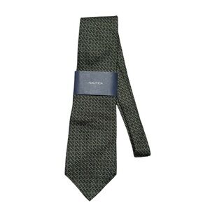 NWT Nautica Square Dot 100% Silk Necktie Green Navy Blue‎ Gold Career Work Party